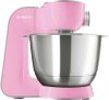 BOSCH Keukenmachine CreationLine MUM58K20 inclusief 1, 25 liter mixer, continu rasp en snijapparaat, 3 schijven en patisserieset, roze online kopen